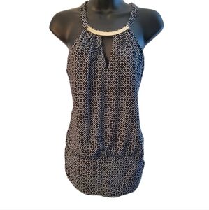 White House Black Market Geometric Drop Waist Halter In Black And White Size M